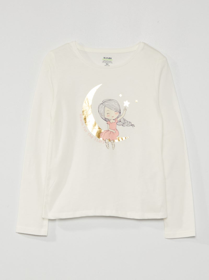 T-shirt estampada de manga comprida BRANCO - Kiabi
