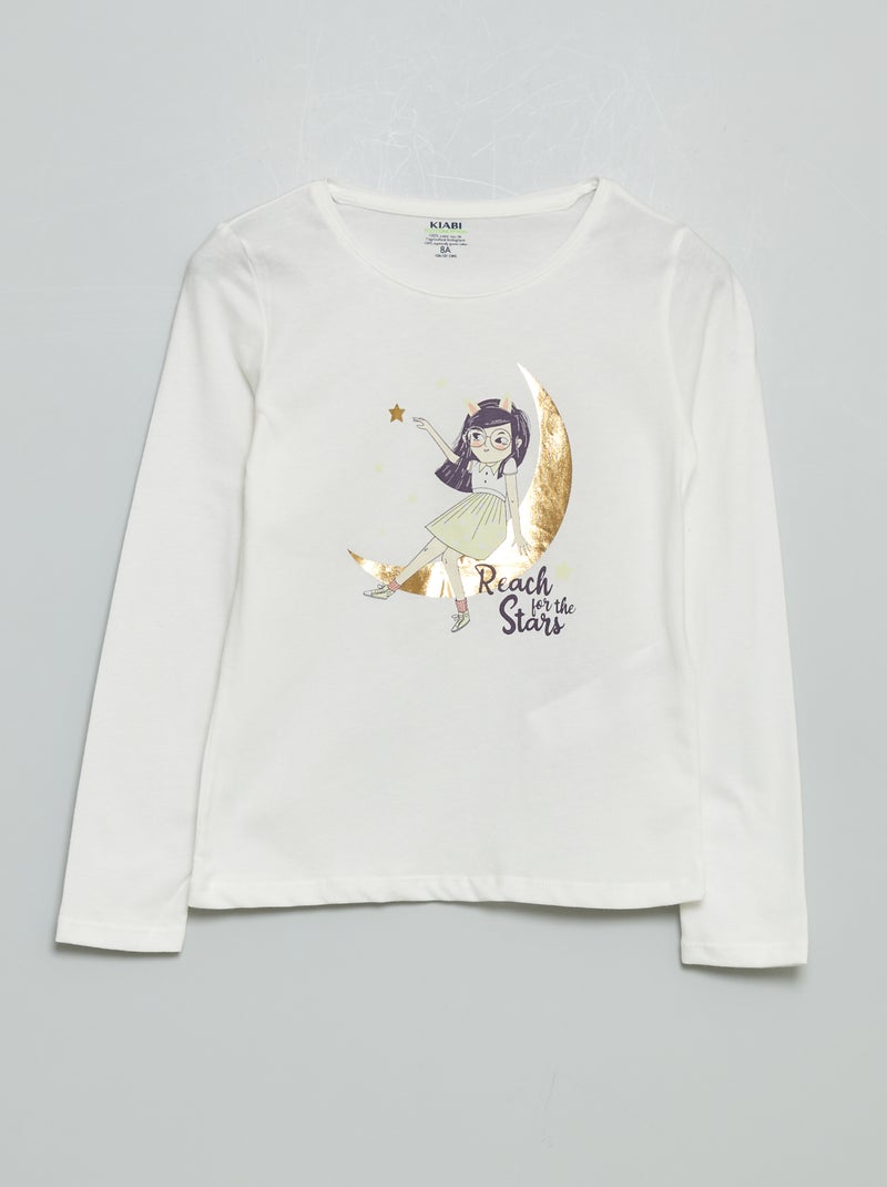 T-shirt estampada de manga comprida BRANCO - Kiabi