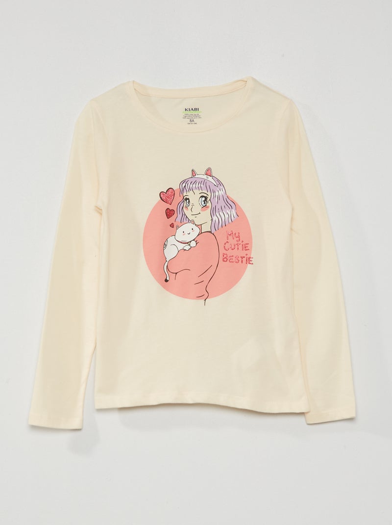 T-shirt estampada de manga comprida BRANCO - Kiabi