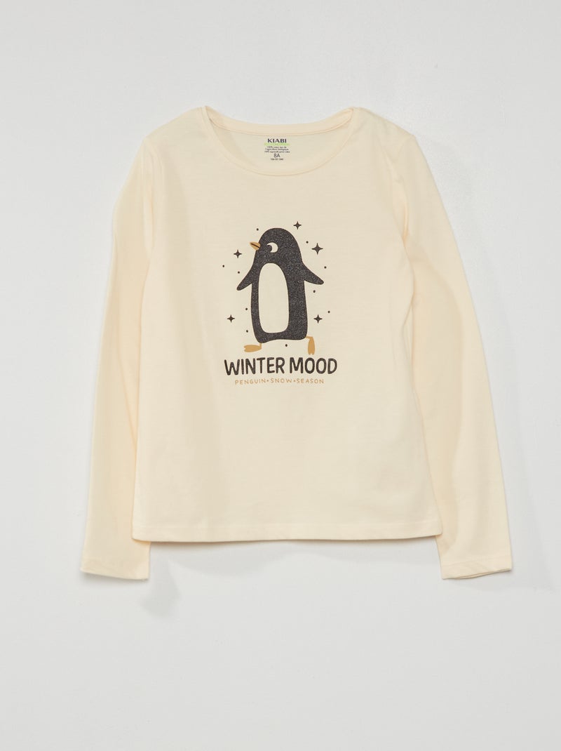 T-shirt estampada de manga comprida BRANCO - Kiabi