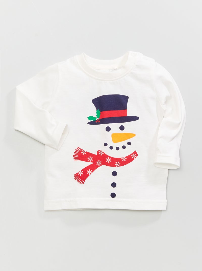 T-shirt estampada de manga comprida Branco - Kiabi
