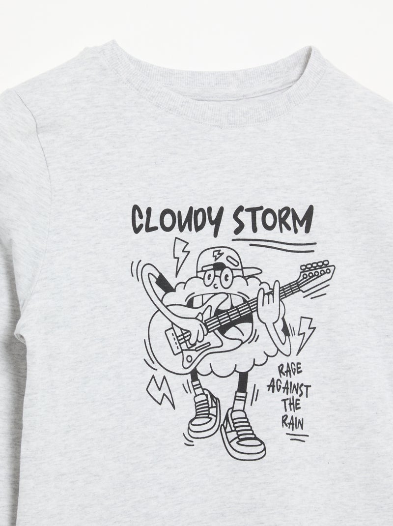T-shirt estampada de manga comprida Cinza - Kiabi