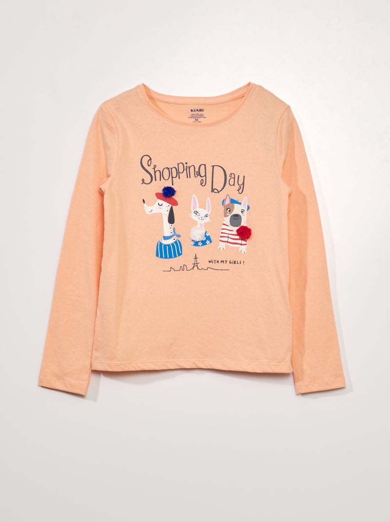 T-shirt estampada de manga comprida LARANJA - Kiabi