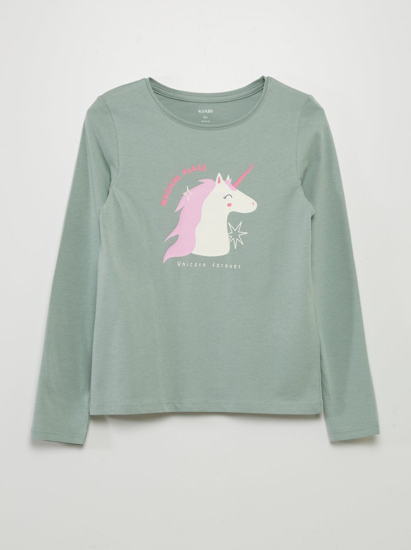 T-shirt estampada de manga comprida VERDE - Kiabi