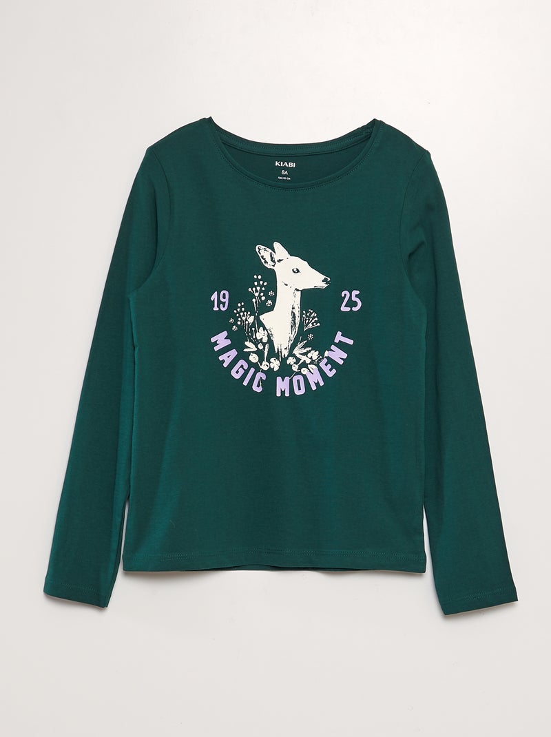 T-shirt estampada de manga comprida VERDE - Kiabi