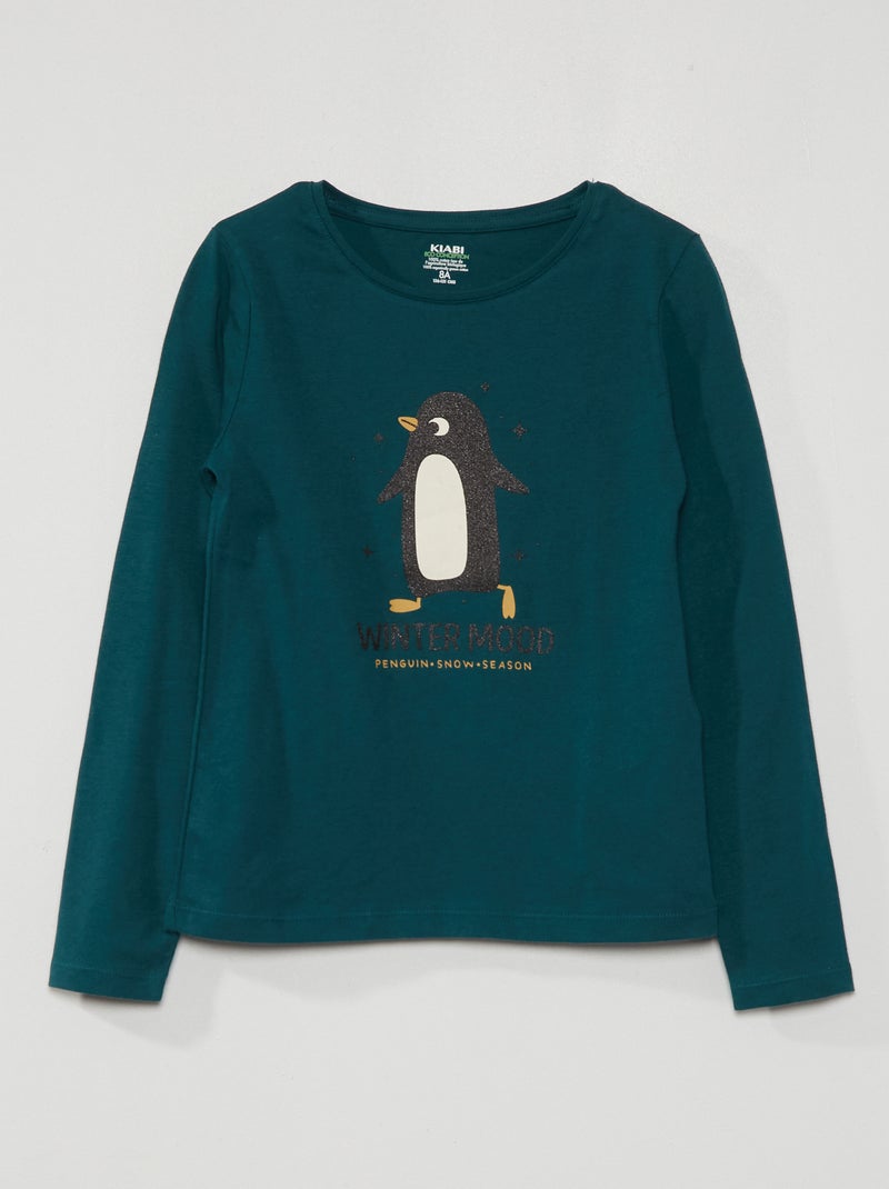 T-shirt estampada de manga comprida VERDE - Kiabi