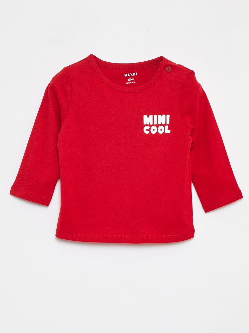 T-shirt estampada de manga comprida Vermelho - Kiabi