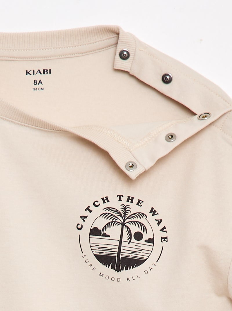 T-shirt estampada de manga curta - Coleção fácil de vestir Bege - Kiabi