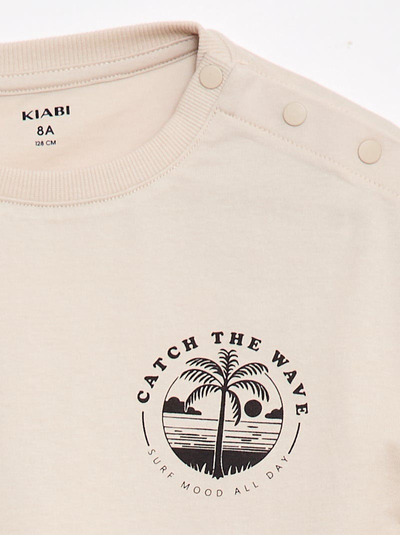 T-shirt estampada de manga curta - Coleção fácil de vestir Bege - Kiabi
