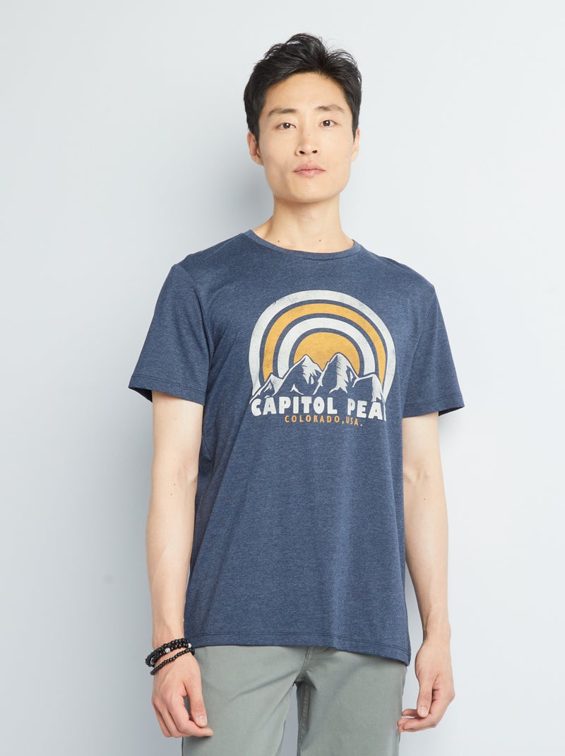 T-shirt estampada de manga curta Azul Acinzentado - Kiabi