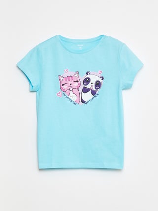T-shirt estampada de manga curta com gola redonda