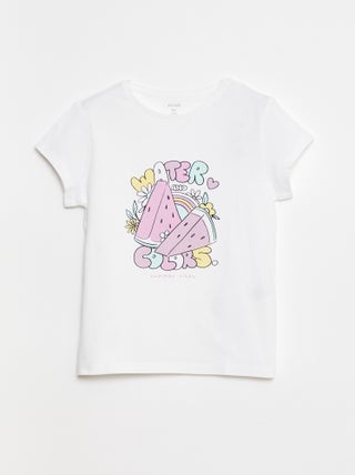T-shirt estampada de manga curta com gola redonda