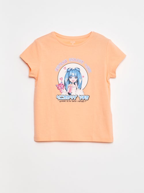 T-shirt estampada de manga curta com gola redonda - Kiabi