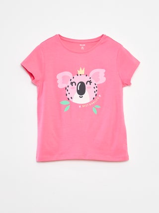 T-shirt estampada de manga curta com gola redonda