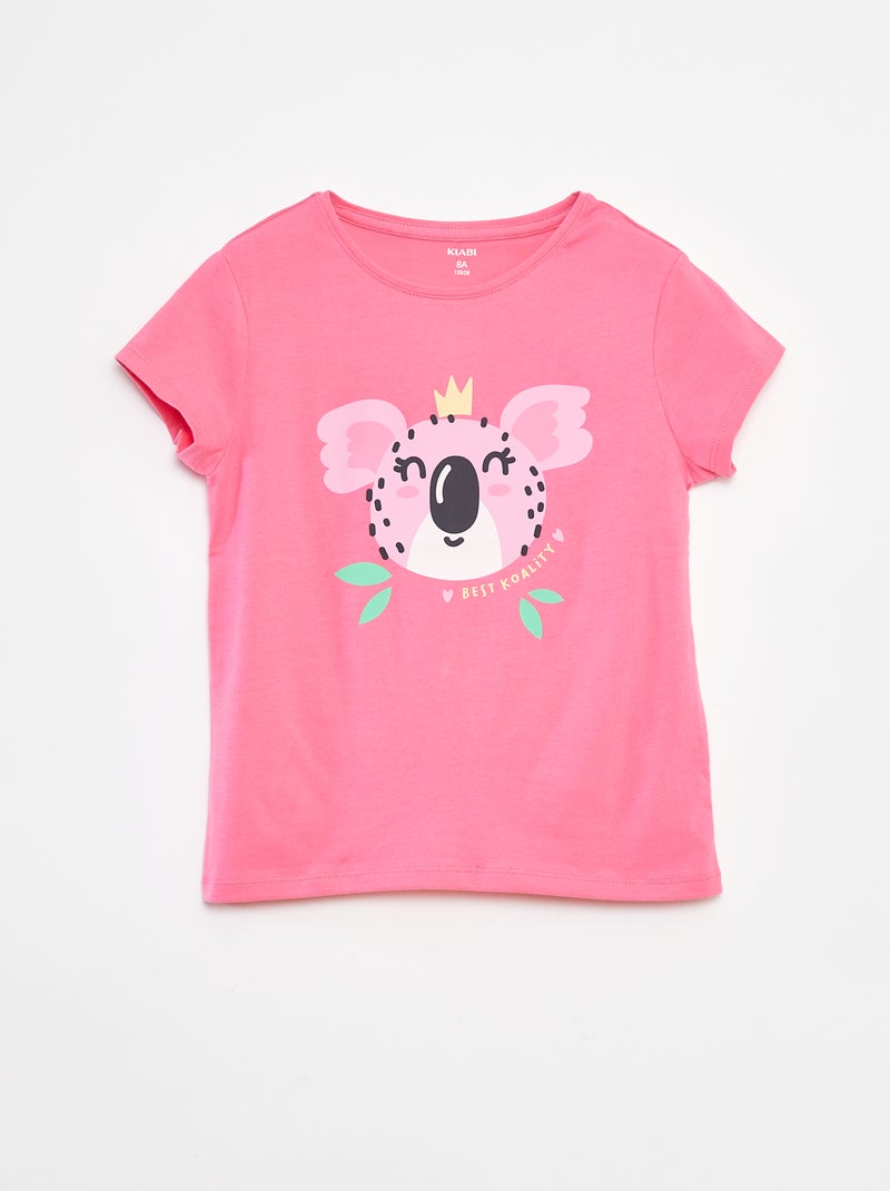 T-shirt estampada de manga curta com gola redonda Rosa - Kiabi