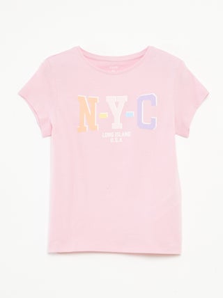 T-shirt estampada de manga curta com gola redonda
