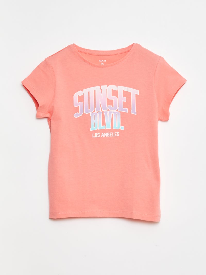 T-shirt estampada de manga curta com gola redonda Rosa - Kiabi