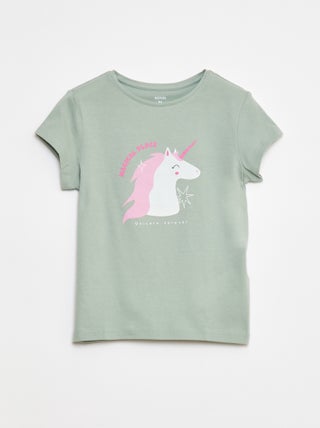 T-shirt estampada de manga curta com gola redonda