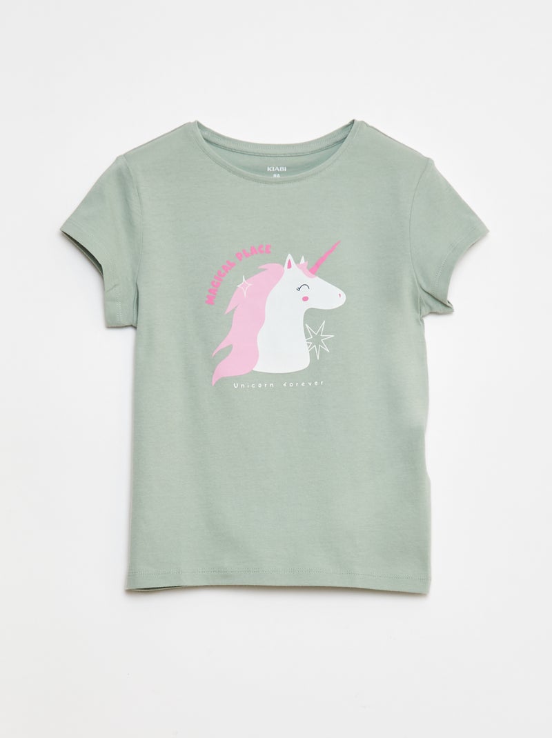 T-shirt estampada de manga curta com gola redonda Verde - Kiabi