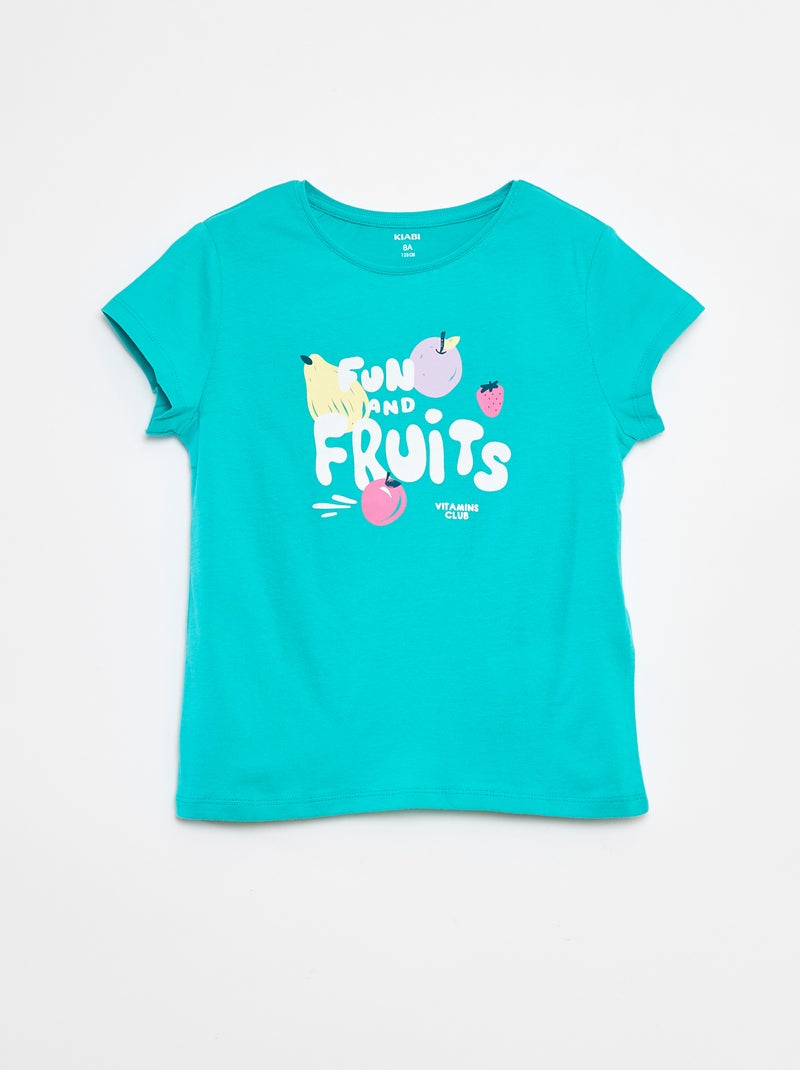 T-shirt estampada de manga curta com gola redonda Verde - Kiabi