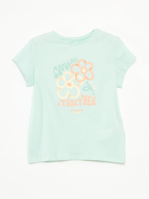 T-shirt estampada de manga curta com gola redonda - Kiabi