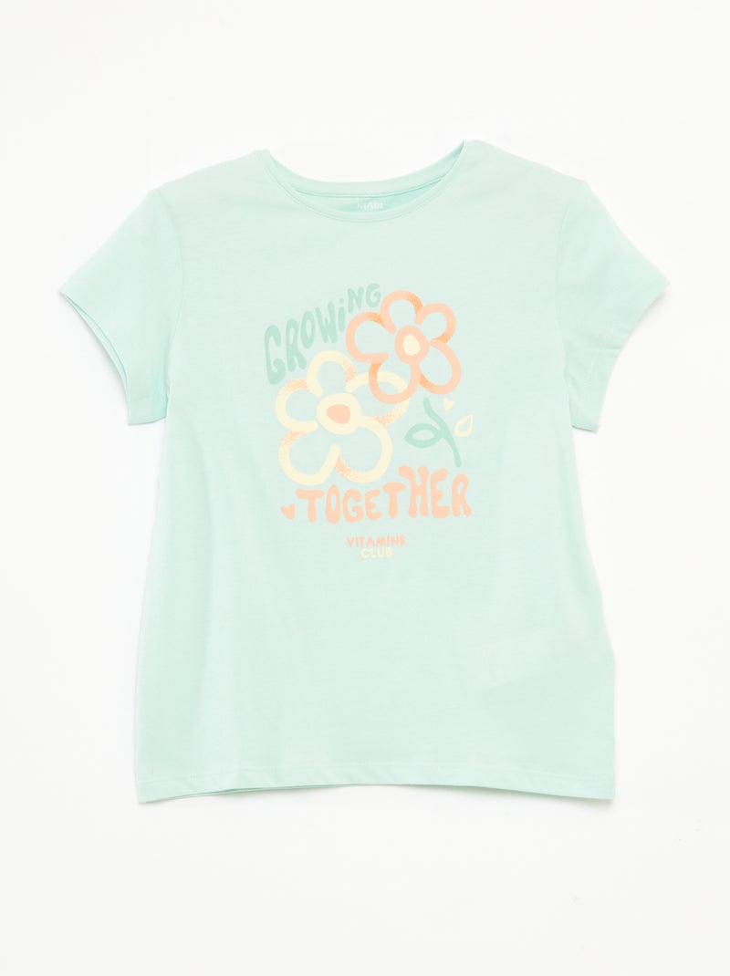 T-shirt estampada de manga curta com gola redonda Verde - Kiabi