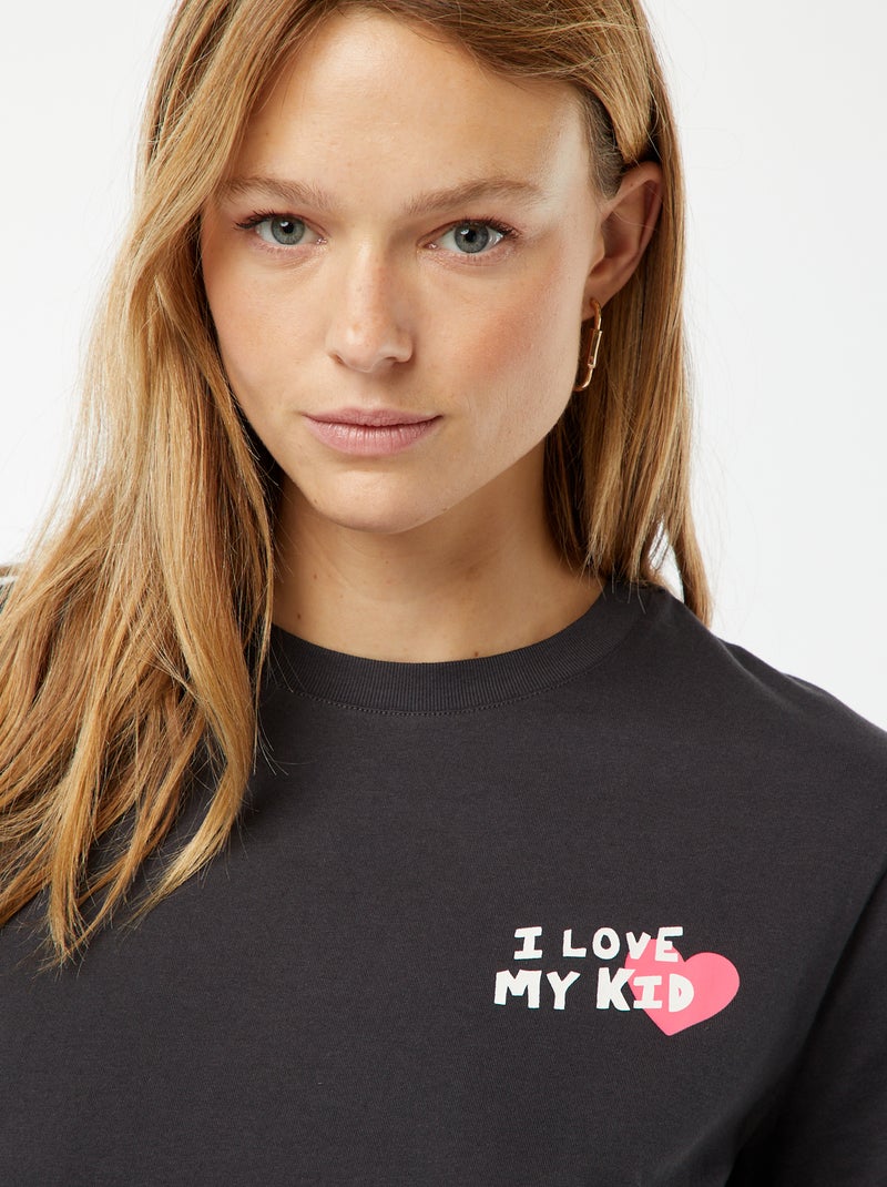 T-shirt estampada de manga curta 'Dia da Mãe' CINZA - Kiabi