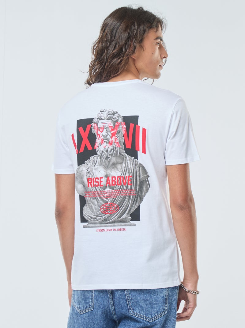 T-shirt estampada de manga curta e gola redonda Branco - Kiabi