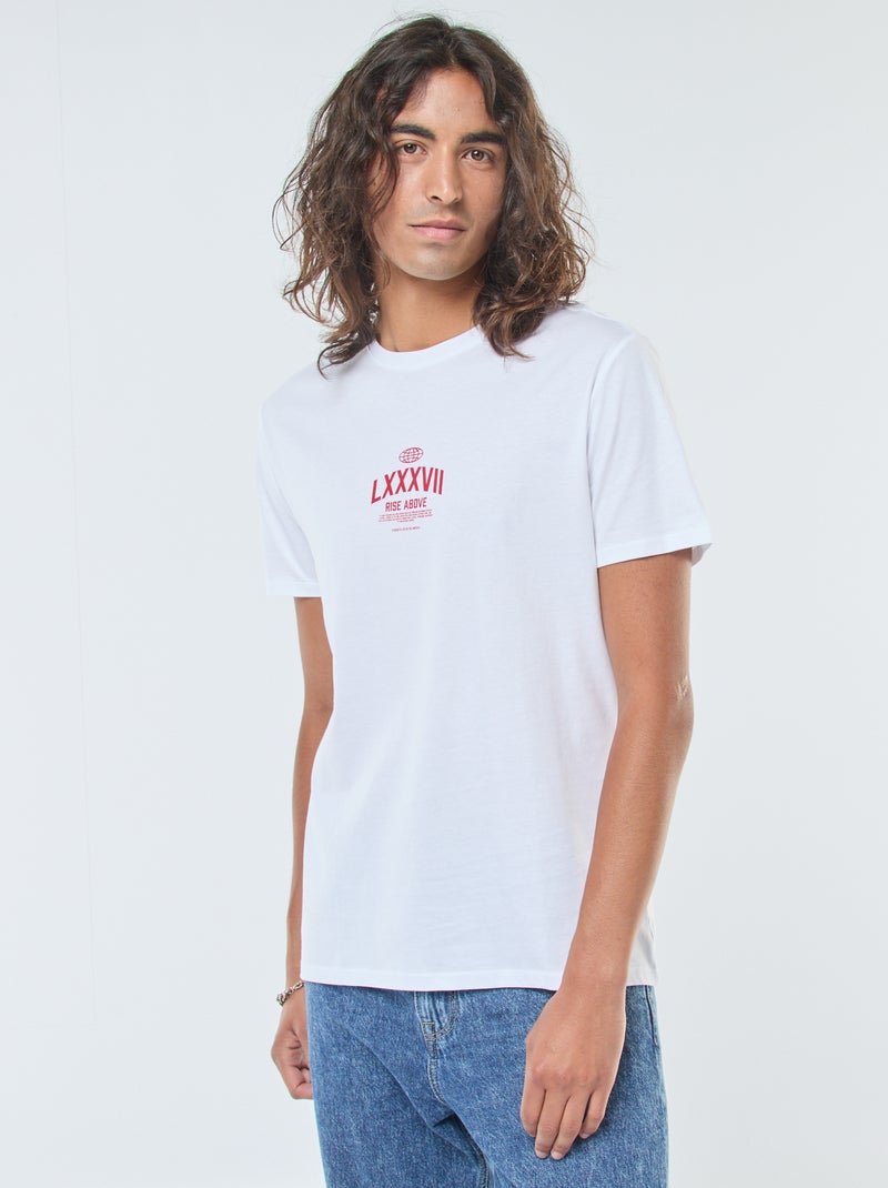 T-shirt estampada de manga curta e gola redonda Branco - Kiabi