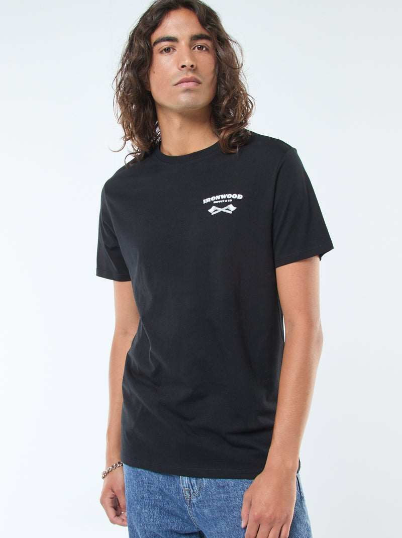 T-shirt estampada de manga curta e gola redonda Preto - Kiabi