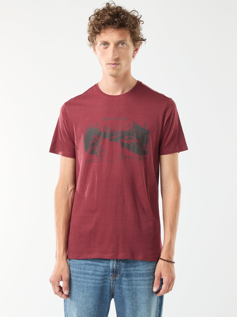 T-shirt estampada de manga curta e gola redonda Vermelho - Kiabi