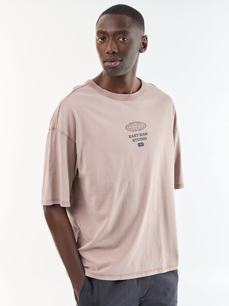T-shirt estampada de manga curta estilo vintage Rosa - Kiabi
