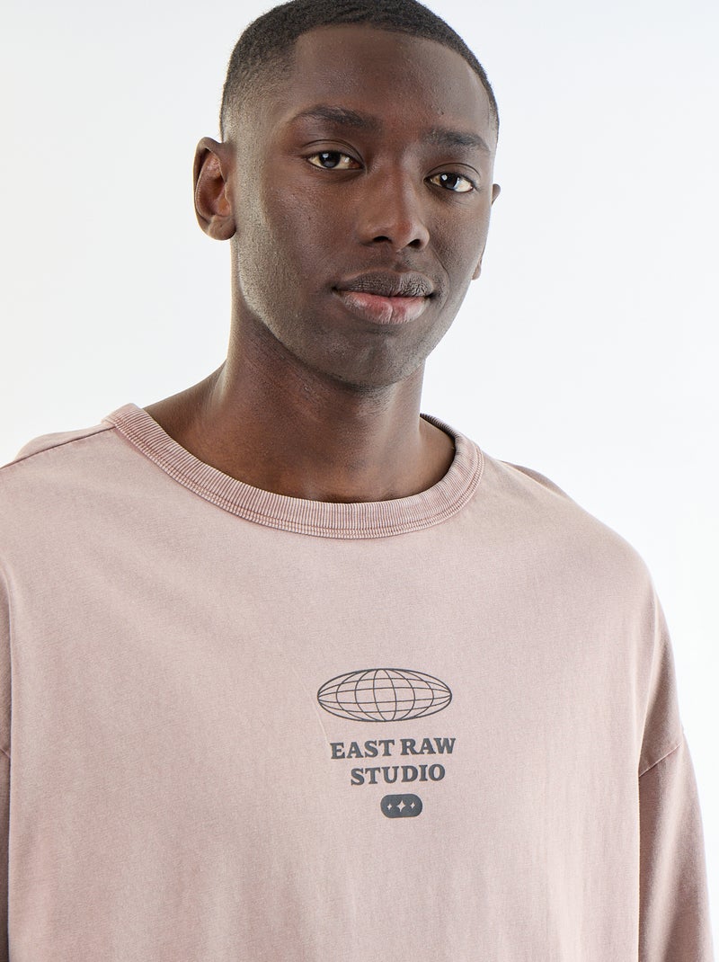 T-shirt estampada de manga curta estilo vintage Rosa - Kiabi