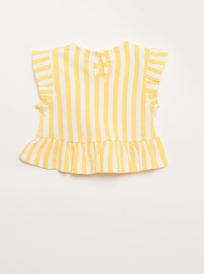 T-shirt estampada e com folhos Amarelo - Kiabi