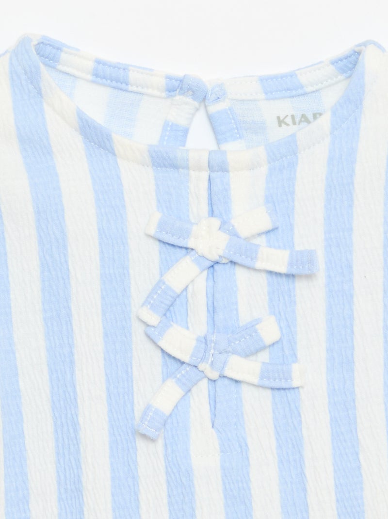 T-shirt estampada e com folhos Azul - Kiabi