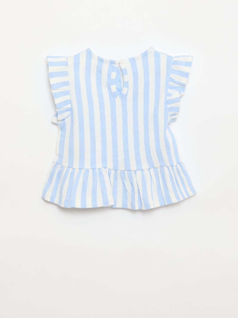 T-shirt estampada e com folhos Azul - Kiabi