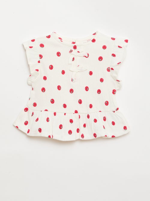 T-shirt estampada e com folhos - Kiabi
