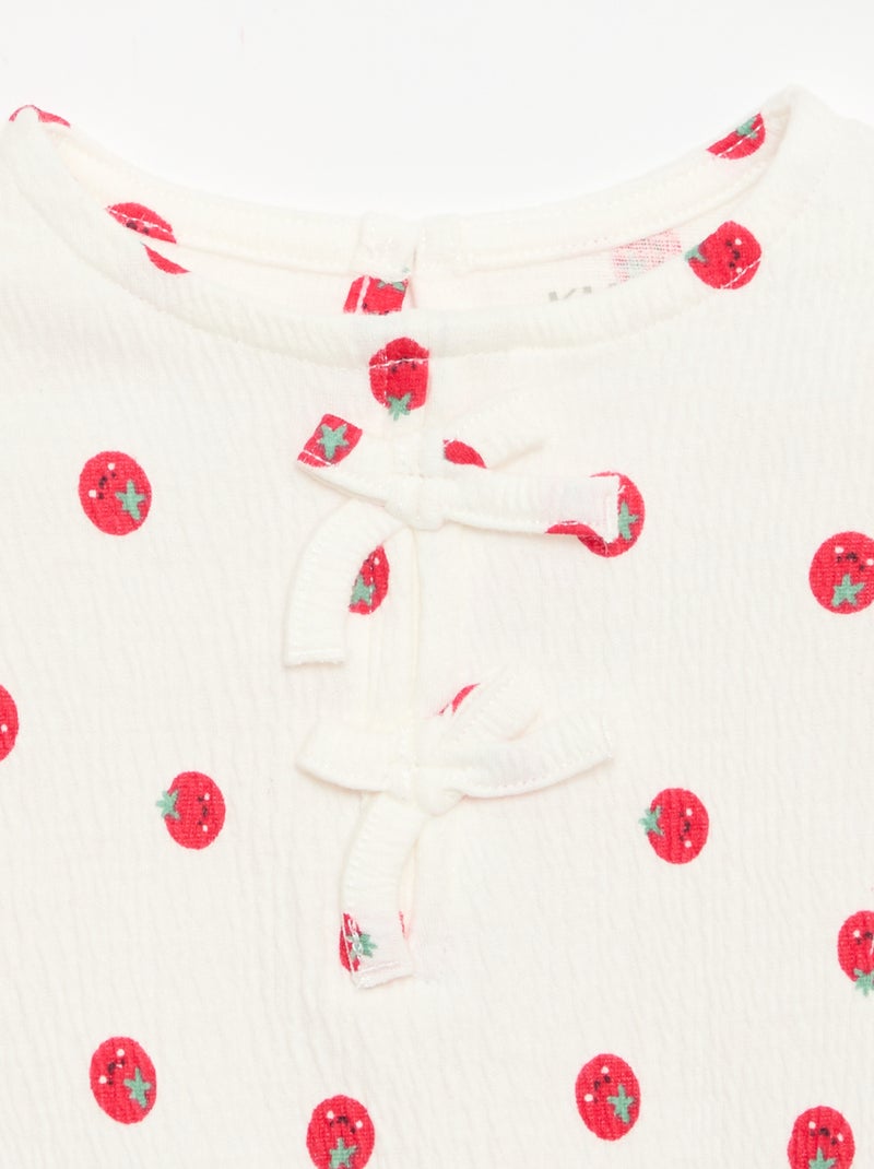 T-shirt estampada e com folhos Branco - Kiabi