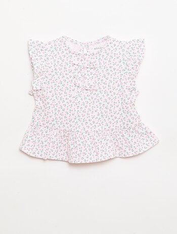 T-shirt estampada e com folhos