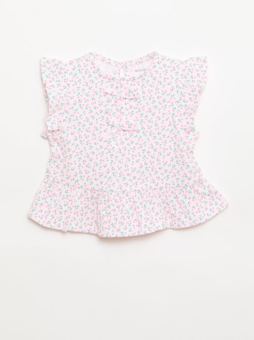 T-shirt estampada e com folhos - Kiabi