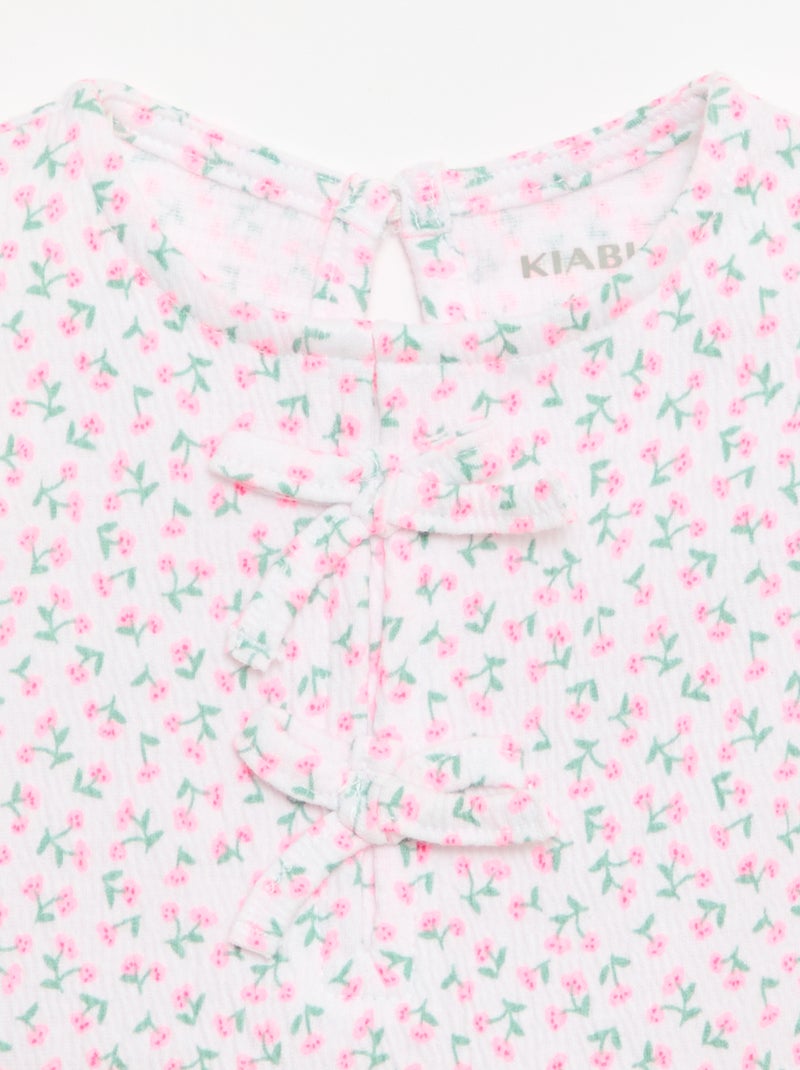 T-shirt estampada e com folhos Rosa - Kiabi