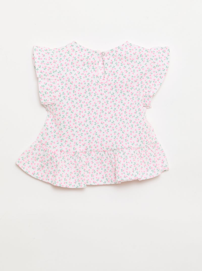 T-shirt estampada e com folhos Rosa - Kiabi