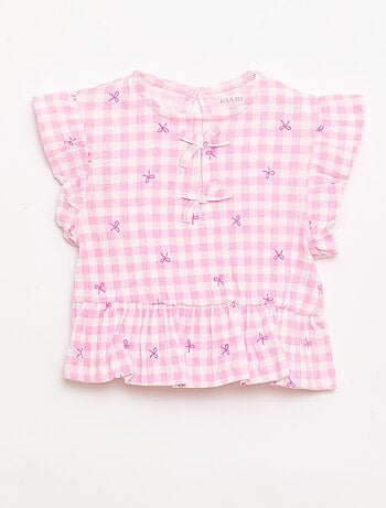 T-shirt estampada e com folhos