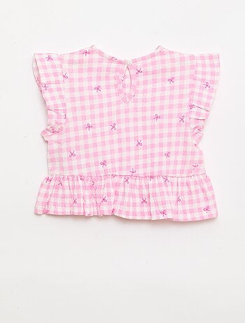 T-shirt estampada e com folhos