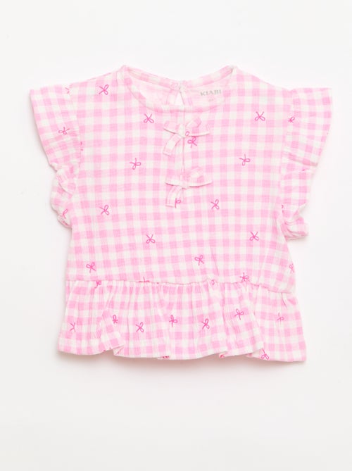T-shirt estampada e com folhos - Kiabi T-shirt estampada e com folhos - Kiabi