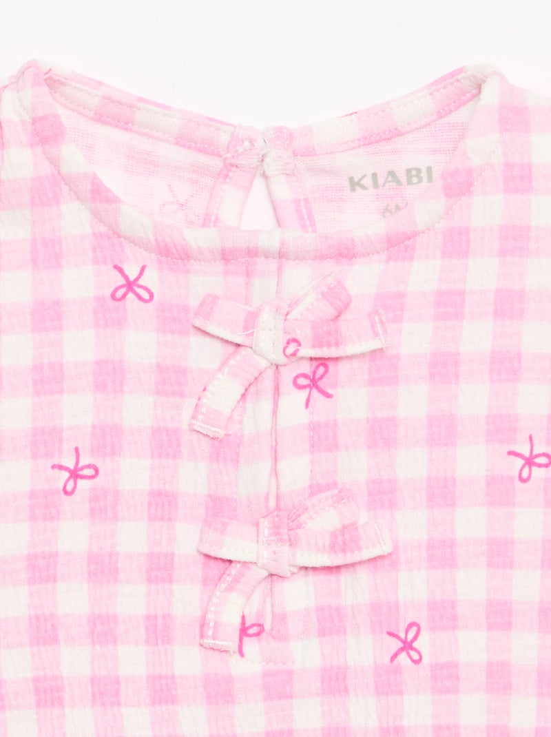 T-shirt estampada e com folhos Rosa - Kiabi