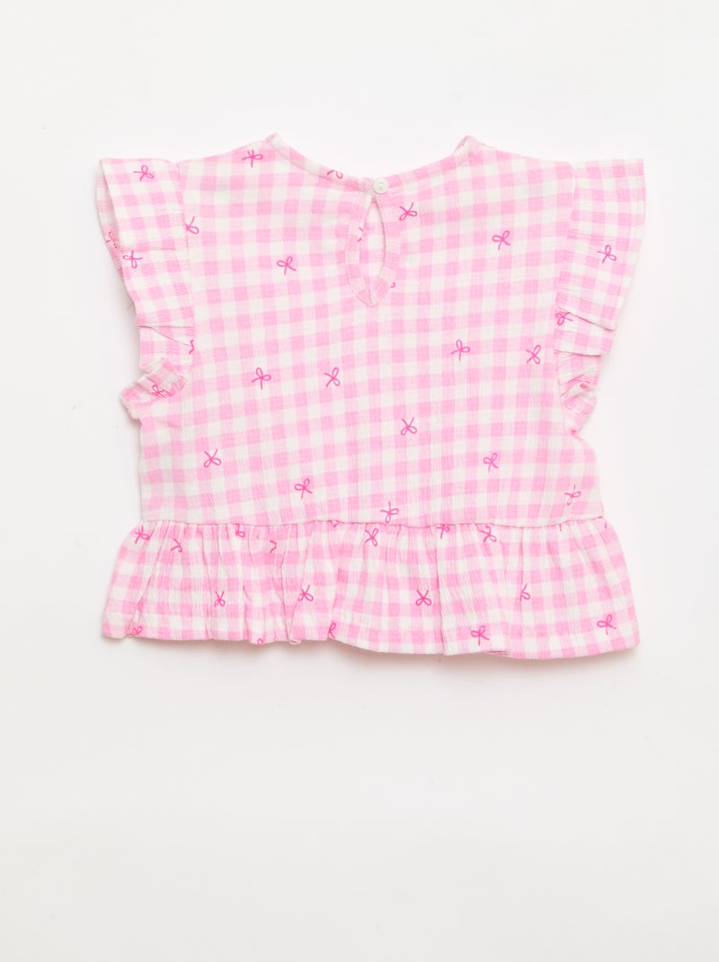T-shirt estampada e com folhos Rosa - Kiabi