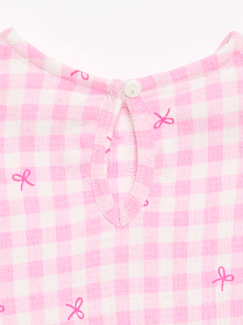 T-shirt estampada e com folhos Rosa - Kiabi