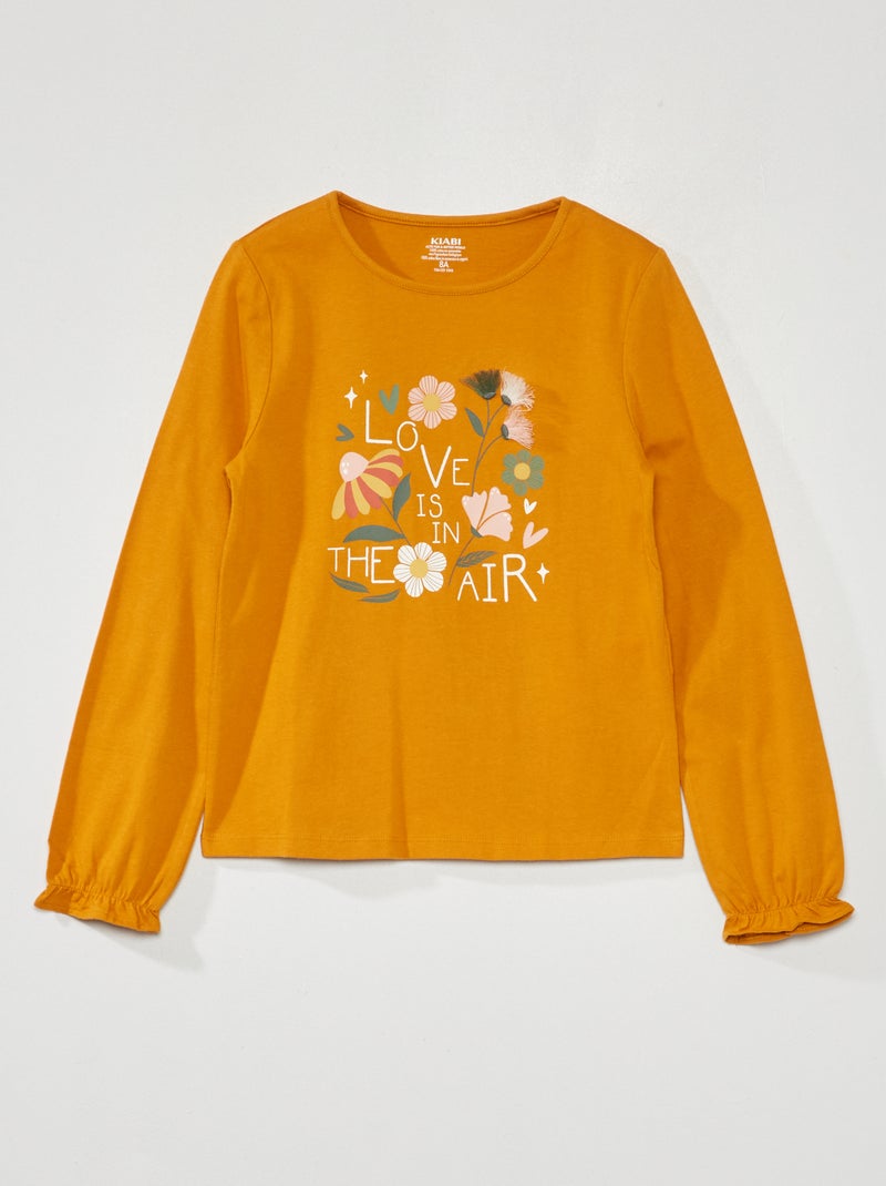 T-shirt estampada e mangas de balão AMARELO - Kiabi
