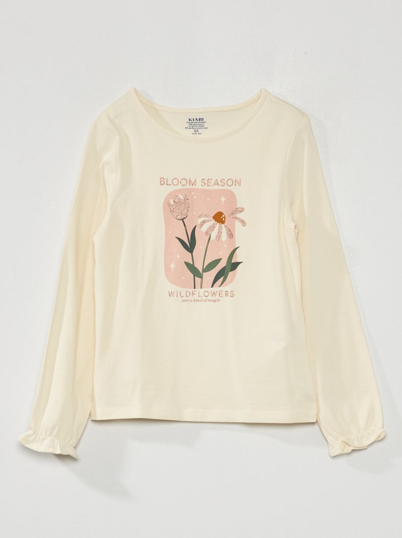 T-shirt estampada e mangas de balão BRANCO - Kiabi